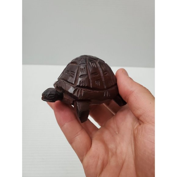 Vintage Ironwood Turtle Figurine / Handcarved Solid Wood Turtle Sculpture / - Picture 2 of 10